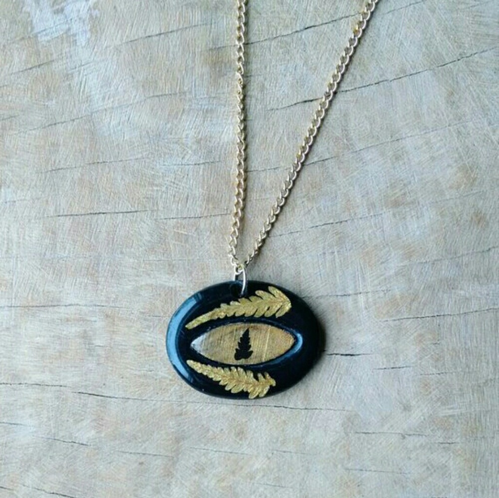 Real fern third eye necklace